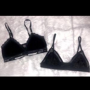 2 Black Bralettes, velvet material and lace. EUC